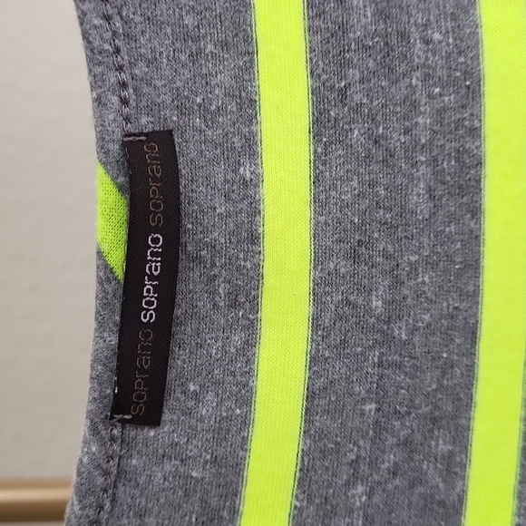 Striped Gray and Green Soft Knee-Length Dress - Picture 3 of 6